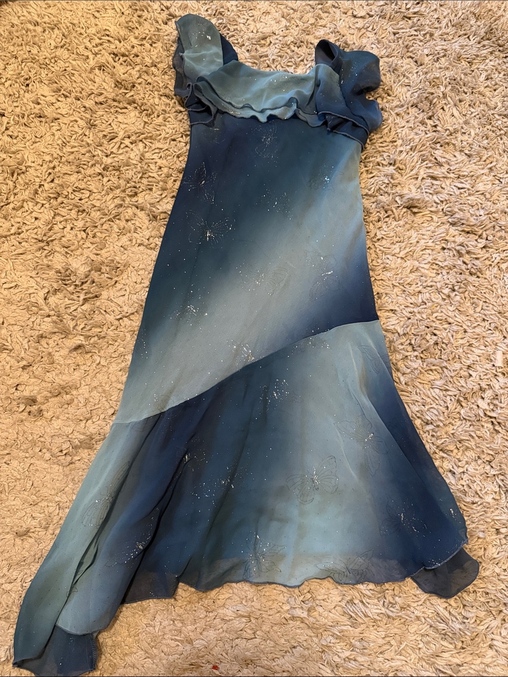 Vintage Y2K My Michelle Teal Ombré Asymmetrical Hem Dress, Size 8